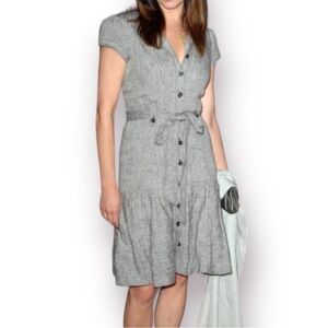 SHANI Linen Drop Waist Ruffle Dress Button Down ASO Melinda Clarke Size 10